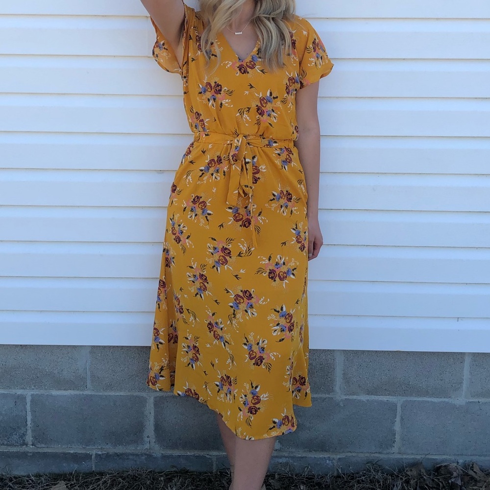 Yellow floral print dress